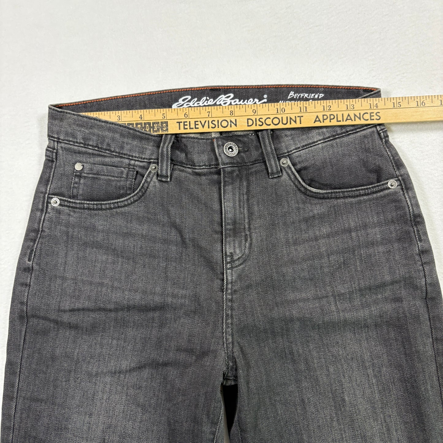 Eddie Bauer womens jeans size 2 black gray boyfriend mid rise straight plaid cuff