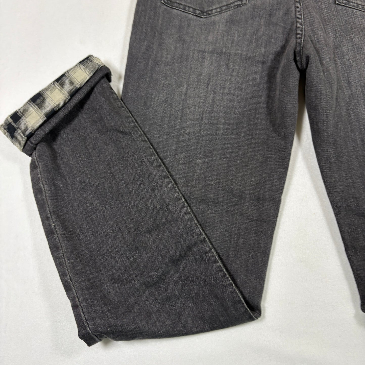 Eddie Bauer womens jeans size 2 black gray boyfriend mid rise straight plaid cuff