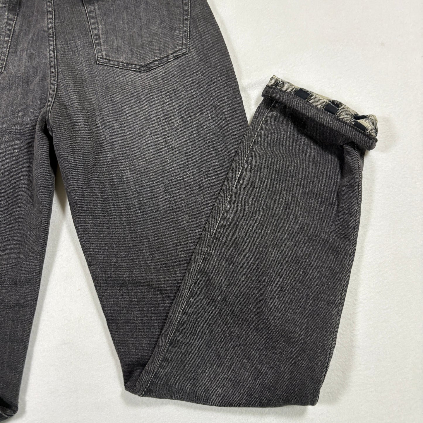 Eddie Bauer womens jeans size 2 black gray boyfriend mid rise straight plaid cuff