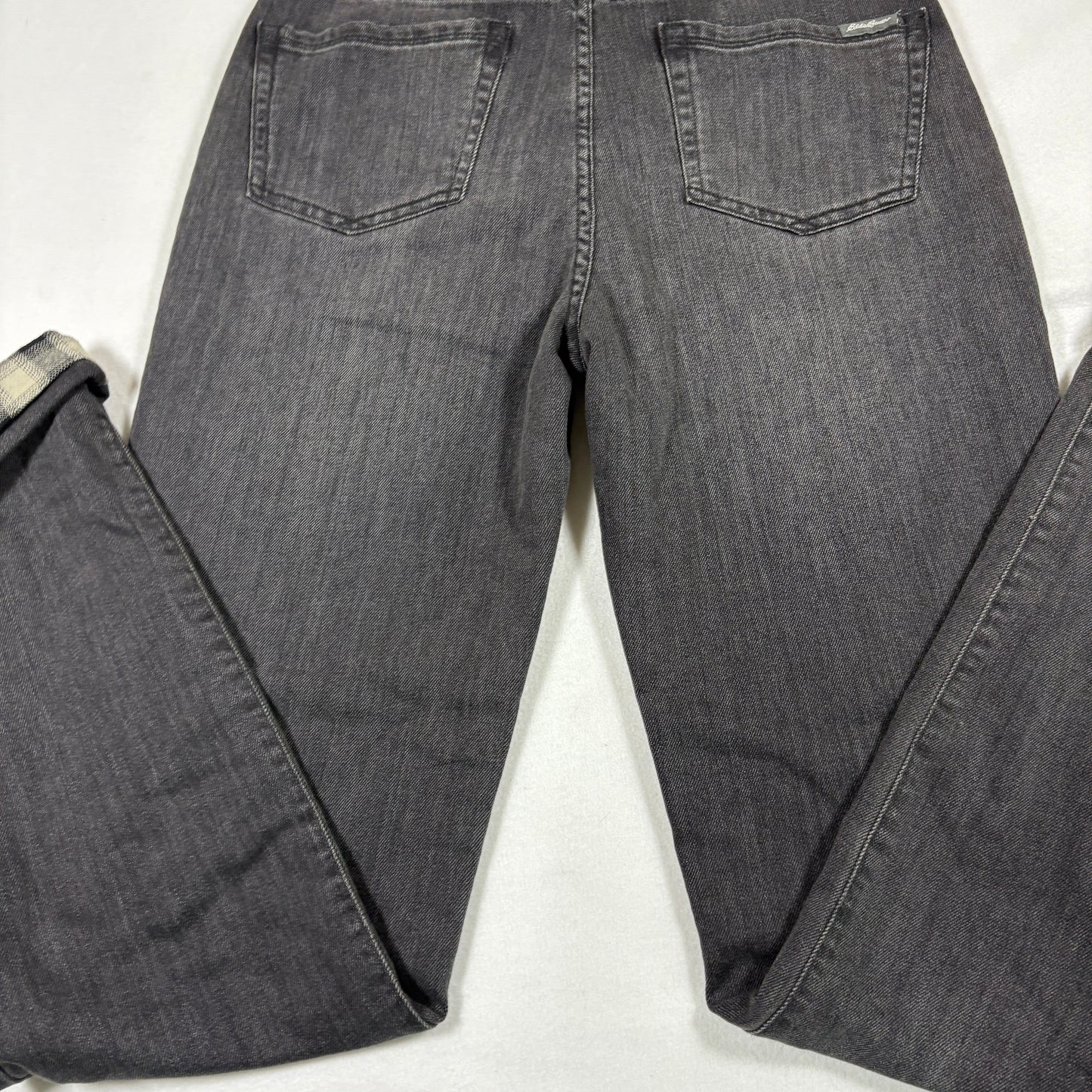 Eddie Bauer womens jeans size 2 black gray boyfriend mid rise straight plaid cuff