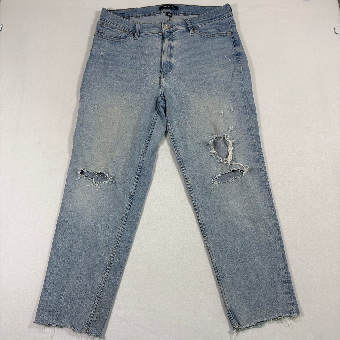Calvin Klein womens jeans 12/31 light wash distressed straight leg frayed hem Y2K