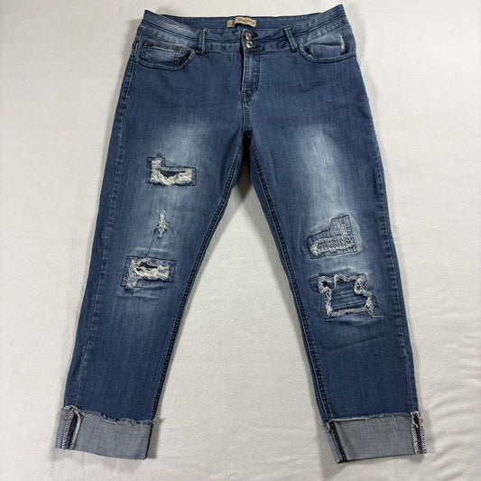 Sandpiper Womens 16 Distressed Capri Jeans Stretch Cuffed Hem Denim