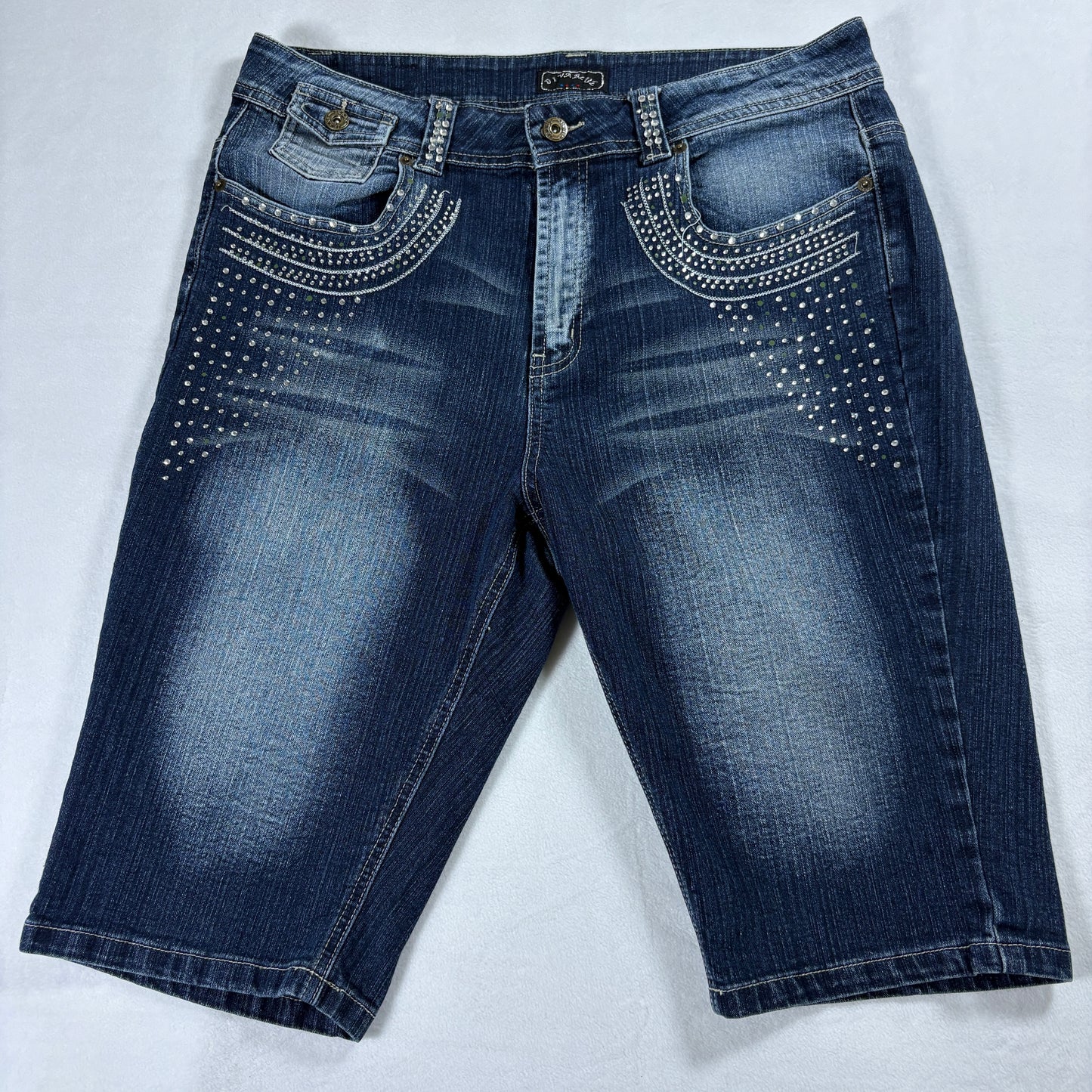 Diva Blue Jeans Womens 17 18 Y2K Rhinestone Capri Denim Bling Stretch Fit X