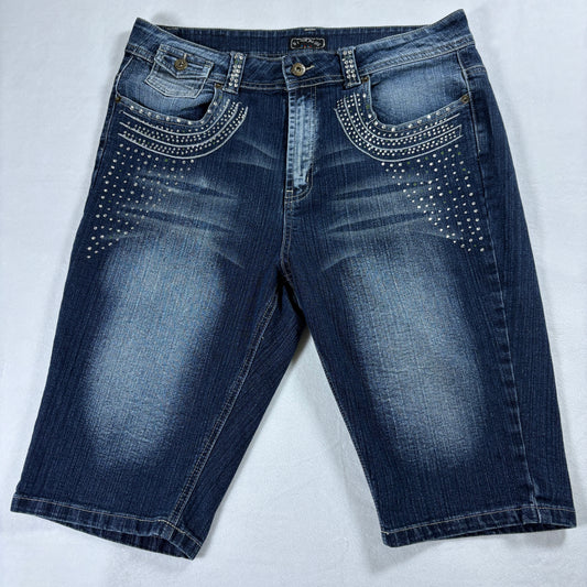 Diva Blue Jeans Womens 17 18 Y2K Rhinestone Capri Denim Bling Stretch Fit X