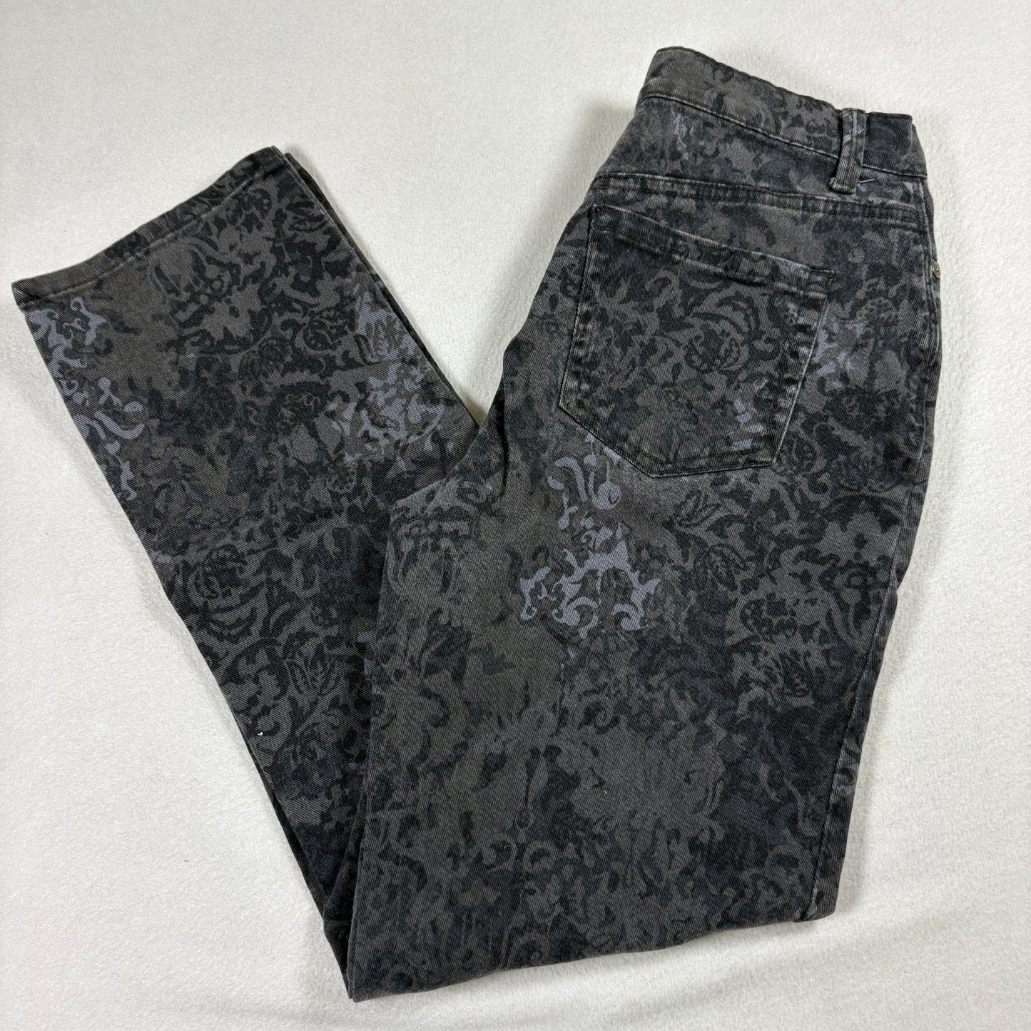 Gloria Vanderbilt Amanda Pants Womens 6 Black Gray Damask Print Stretch Jeans