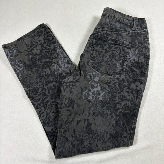 Gloria Vanderbilt Amanda Pants Womens 6 Black Gray Damask Print Stretch Jeans