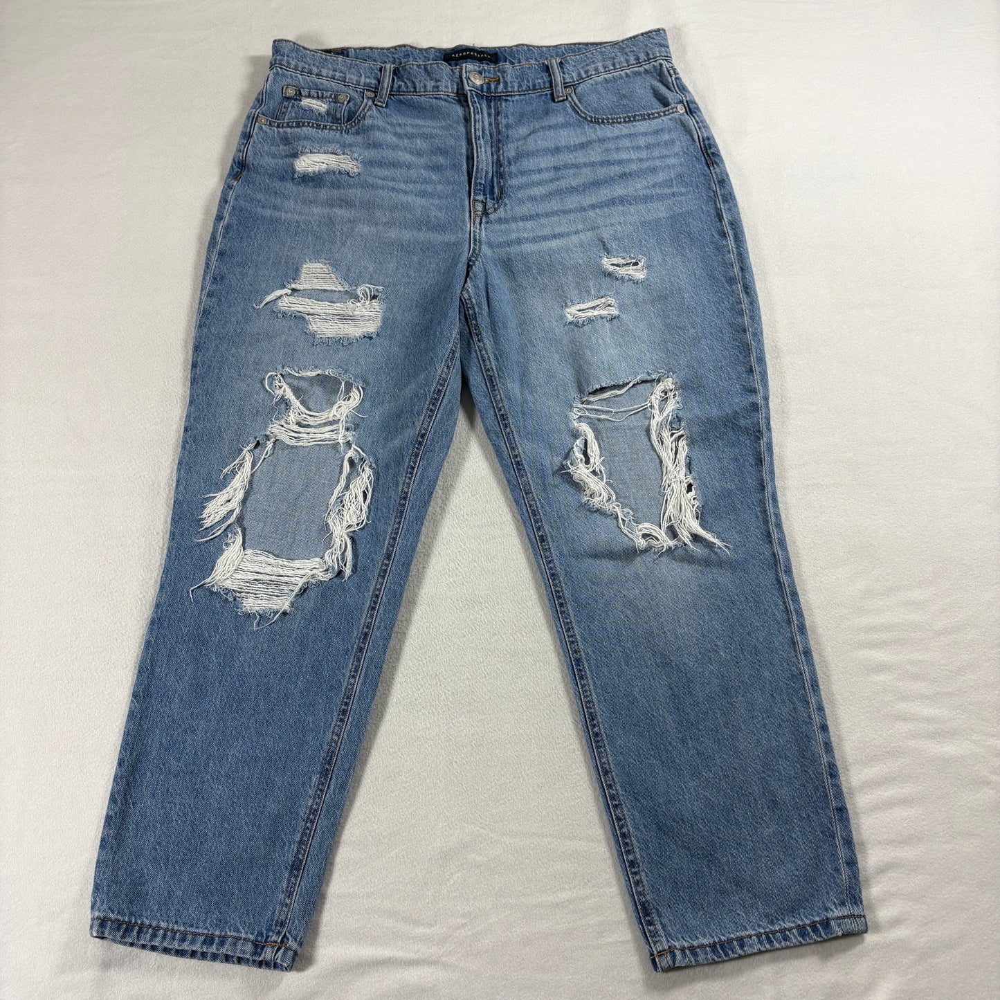 Aeropostale Womens 16 Mom Jeans Distressed Light Wash High Rise Denim