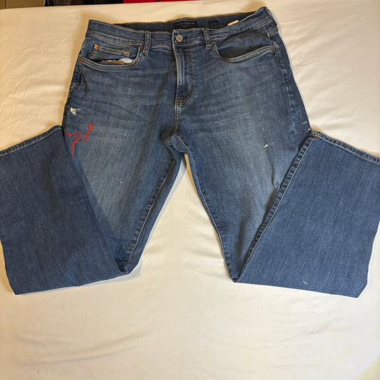 Lucky Brand Jeans Men’s 36x30 Blue Denim Straight Leg Distressed Paint Stain Work