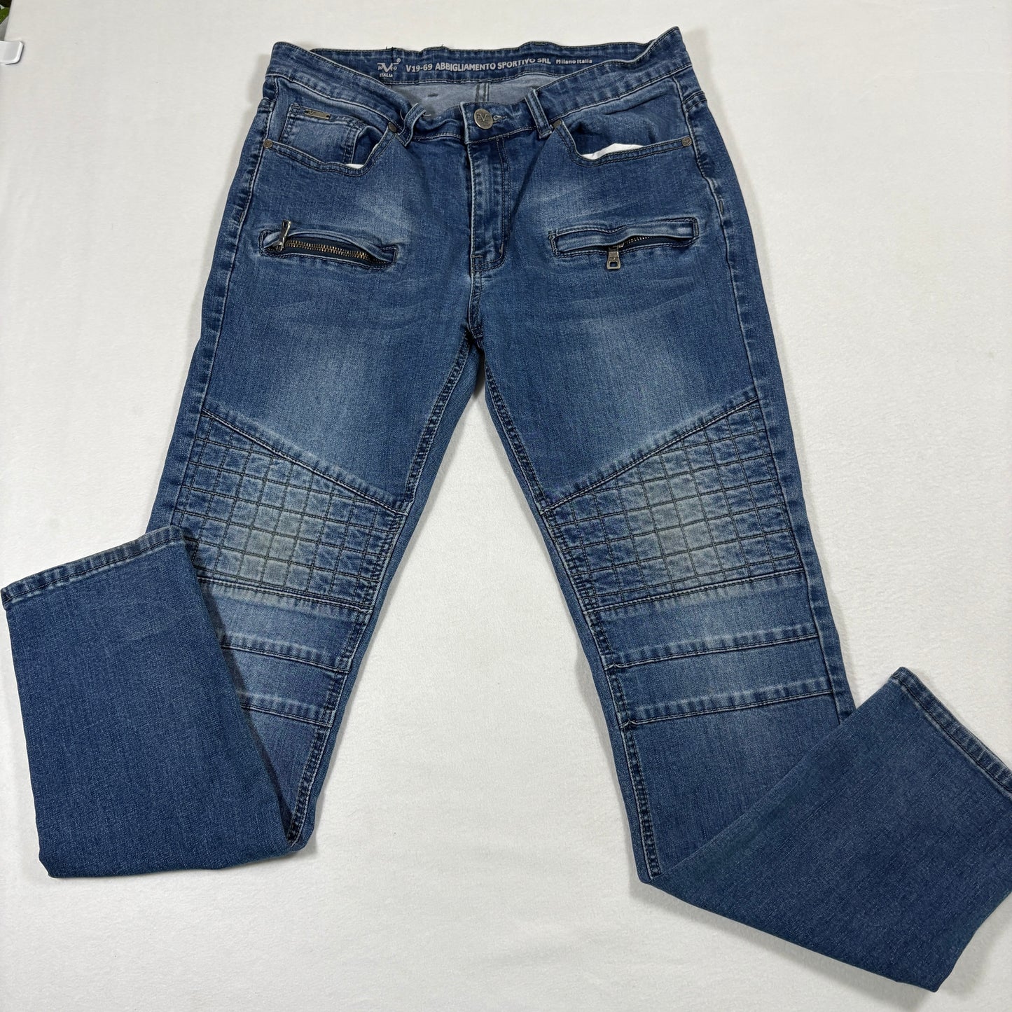 V1969 Italia mens jeans W32 L32 blue biker moto slim fit denim Y2K grunge