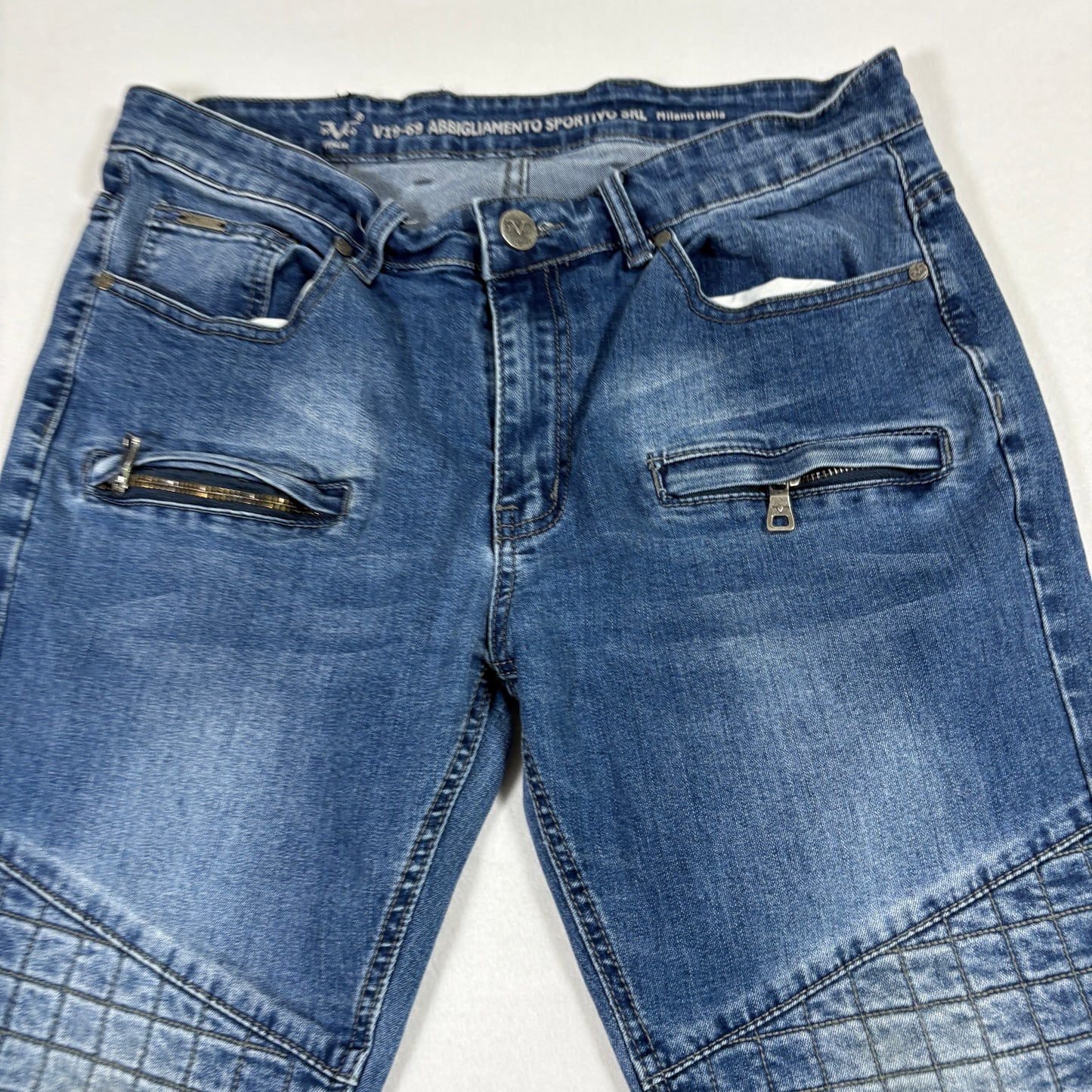 V1969 Italia mens jeans W32 L32 blue biker moto slim fit denim Y2K grunge