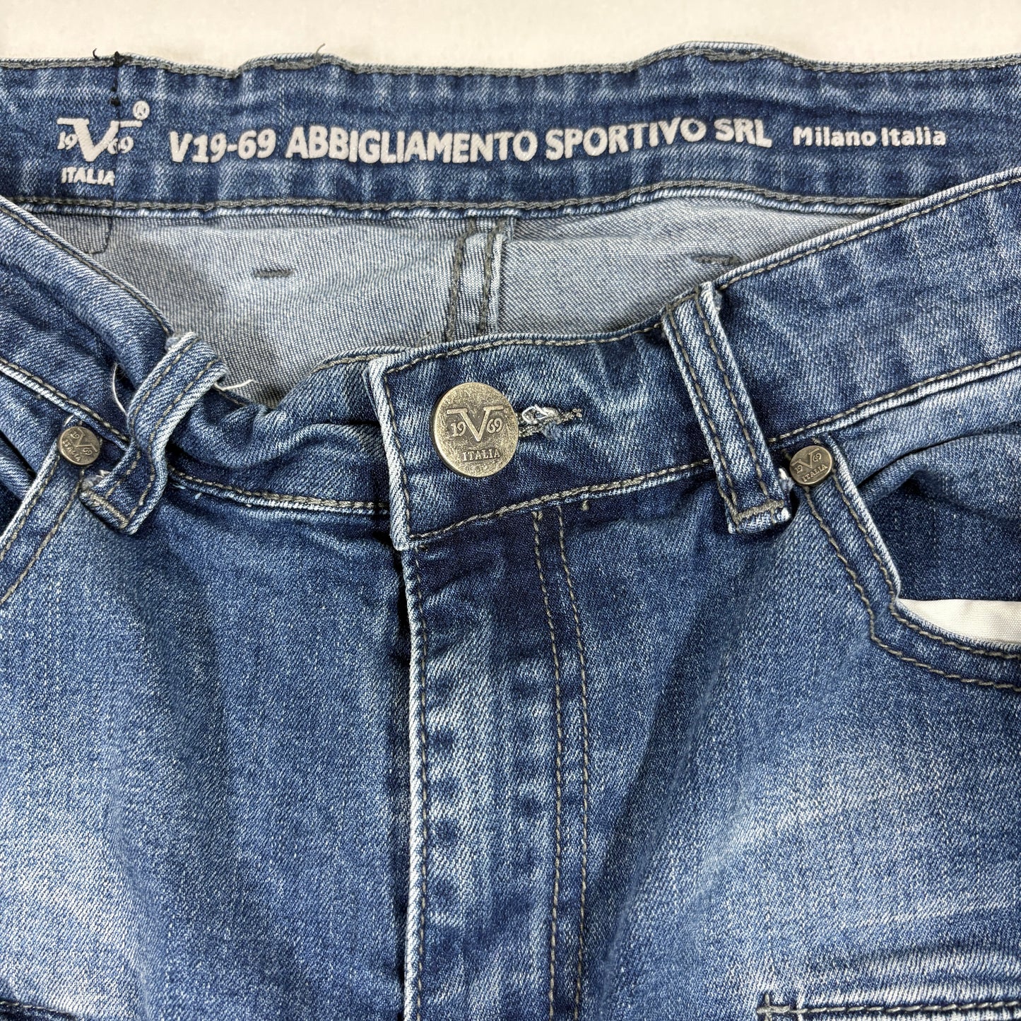 V1969 Italia mens jeans W32 L32 blue biker moto slim fit denim Y2K grunge