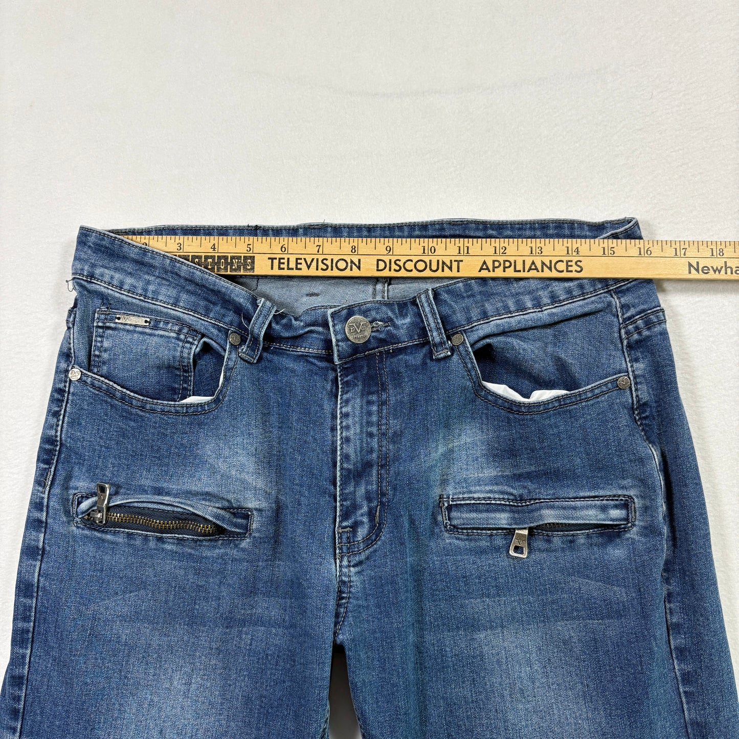 V1969 Italia mens jeans W32 L32 blue biker moto slim fit denim Y2K grunge