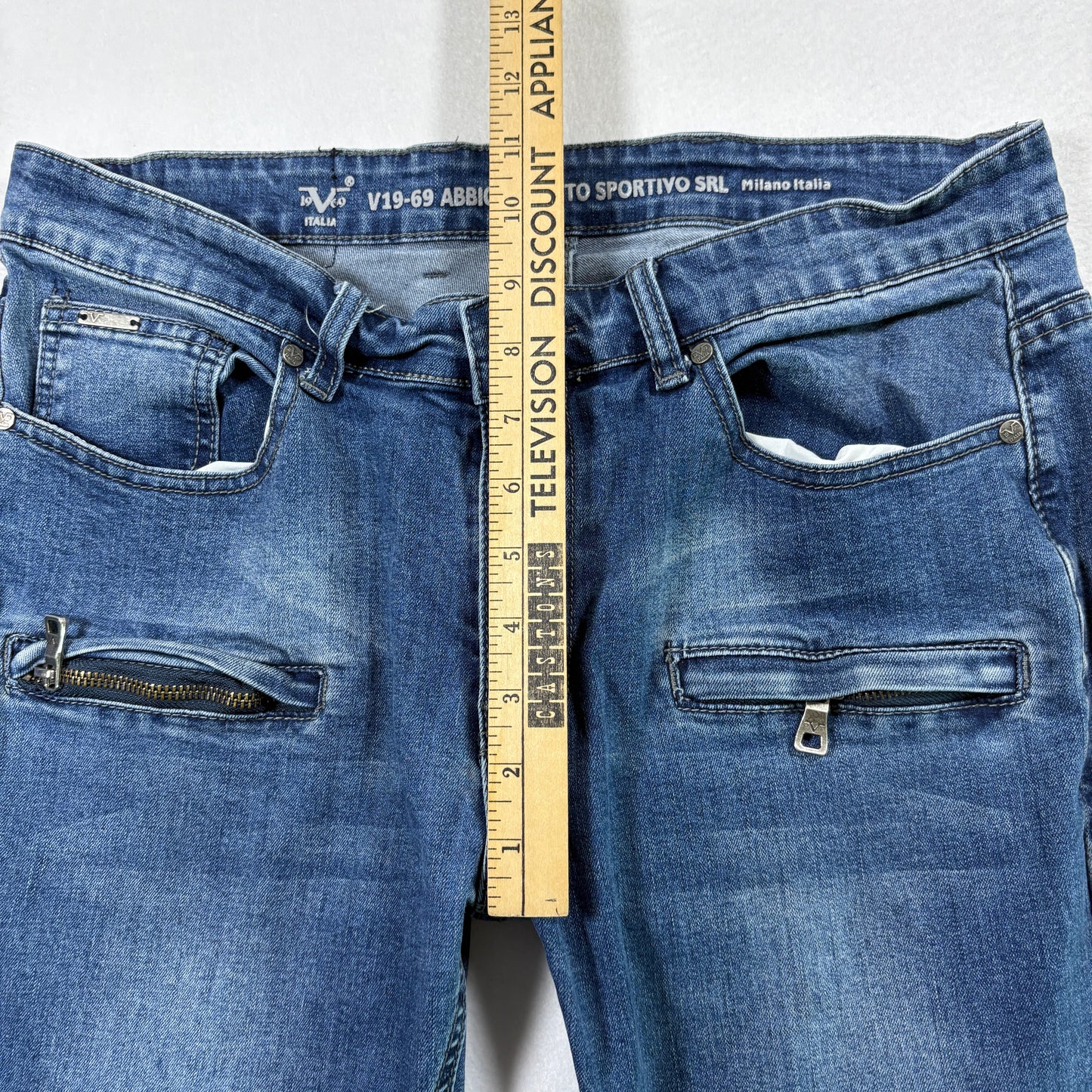 V1969 Italia mens jeans W32 L32 blue biker moto slim fit denim Y2K grunge