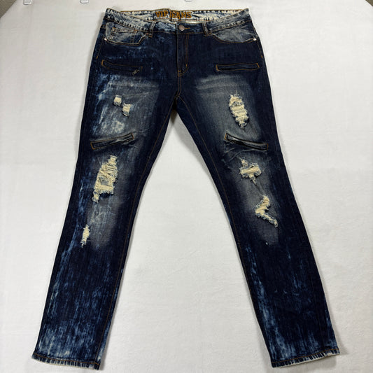 VIP Jeans Womens 15 Distressed Skinny Stretch Denim Dark Wash Ripped Zips Y2K Up
