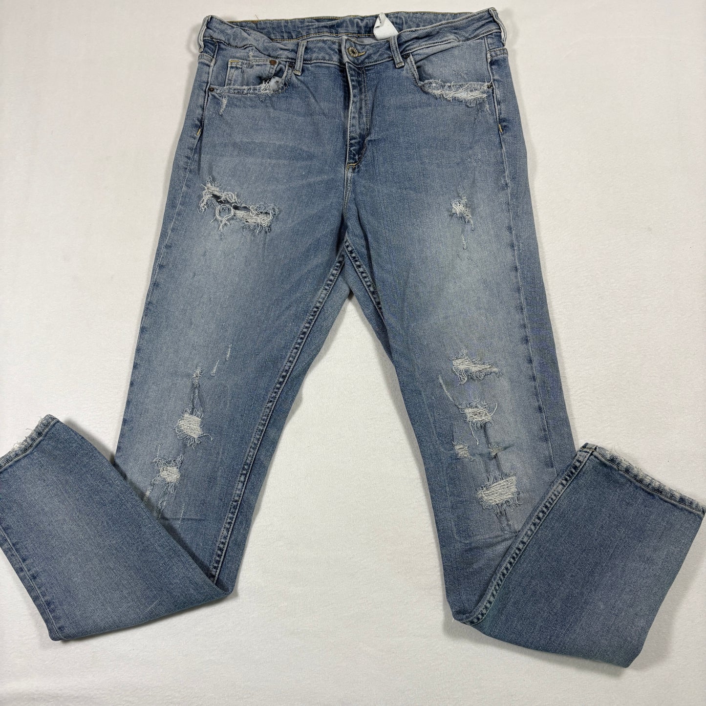 H&M mens jeans 34x32 light wash distressed skinny high rise denim Y2K grunge