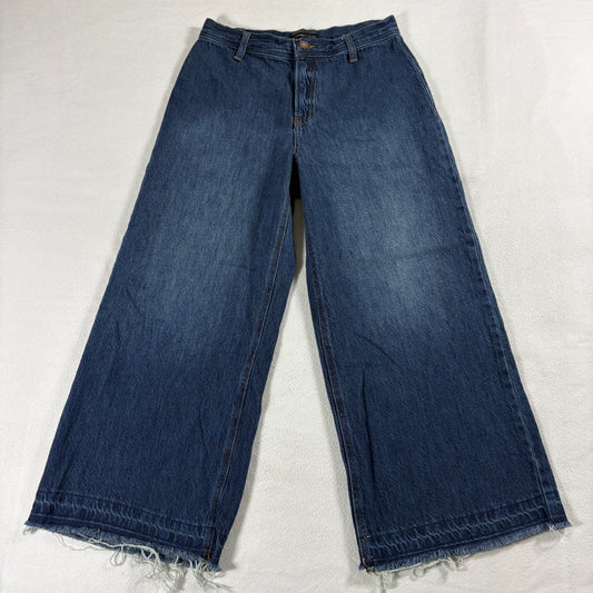 Sincerely Jules Wide Leg Crop Jeans Womens 3/26 Blue Raw Hem Denim