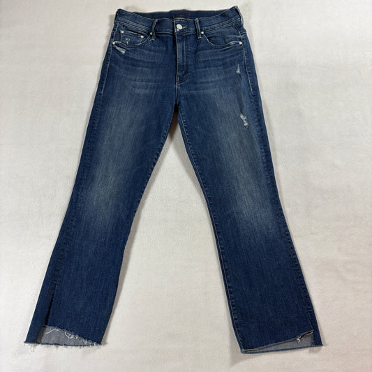 Mother Insider Crop Step Fray Jeans 29 Fits 28X25 High Rise Raw Hem Dark Wash