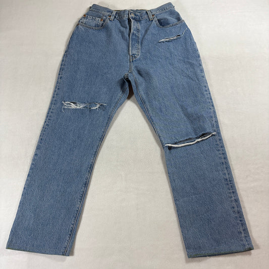 LEVIS Premium 501 W34 L32 Big E Distressed Jeans Fits Like 28x27 Y2K Skater