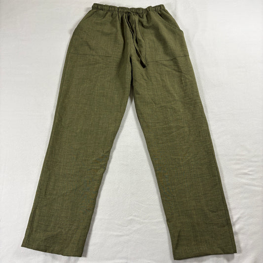 Addict Linen Blend Drawstring Pants Womens Olive Wide Leg Relaxed Fit 26x31