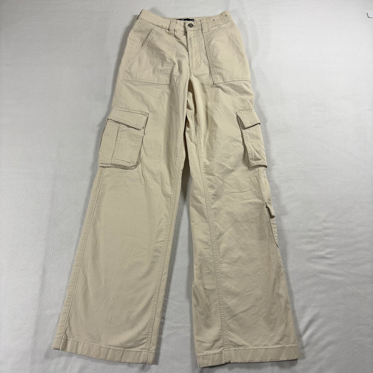 Hollister Ultra High Rise Baggy Cargo Pants Womens 00R W23 Beige Wide Leg Y2K