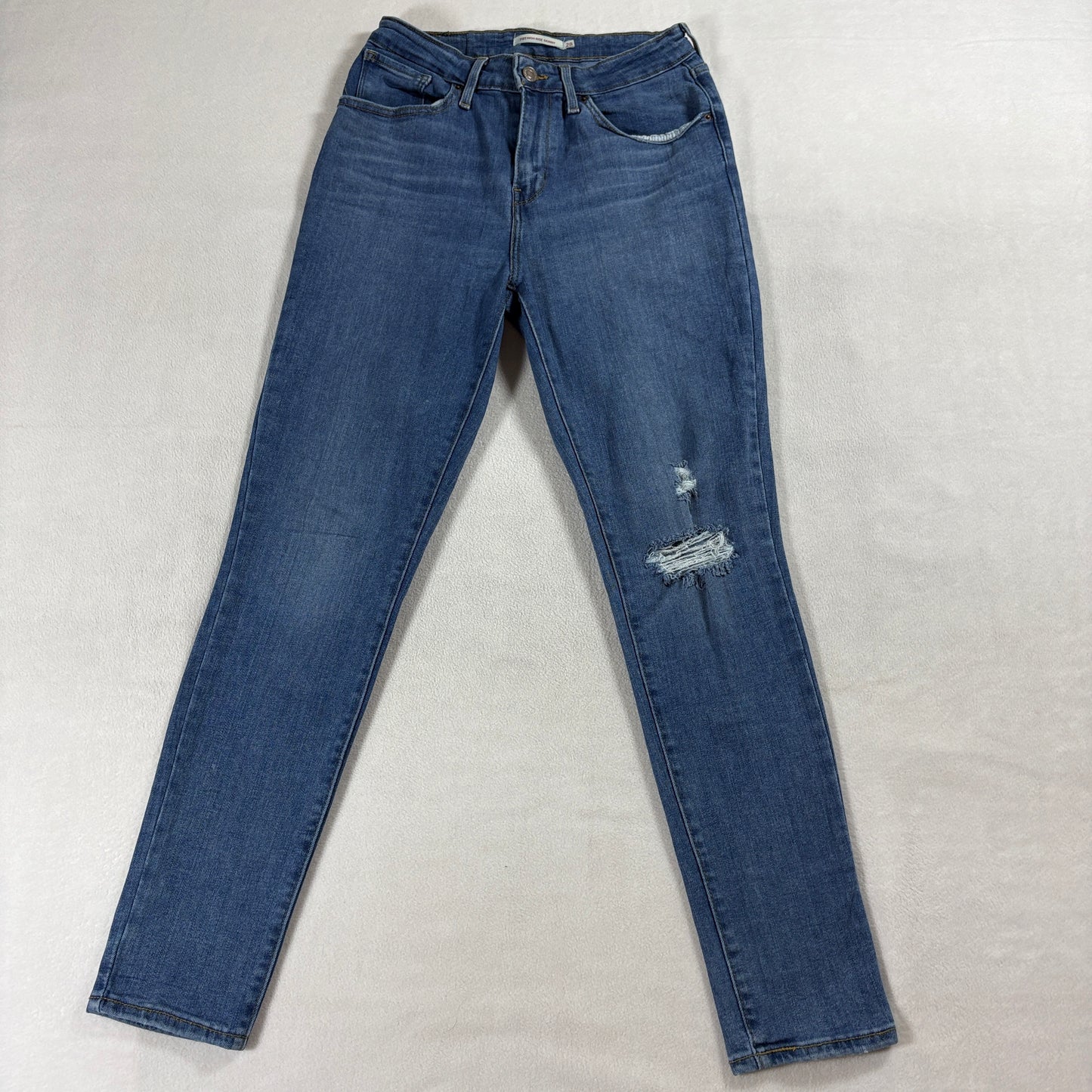 Levi's 721 High Rise Skinny Jeans Distressed Tag 28 Fits Like 26x28 Blue