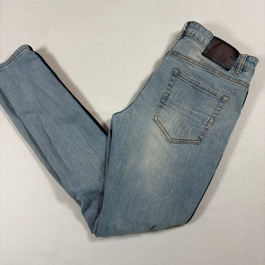 Serenade mens jeans 34 light wash distressed skinny red stripe Y2K grunge denim