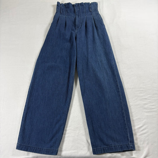 H&M Womens High Rise Wide Leg Jeans Blue Pleated Front Size 4 Cotton