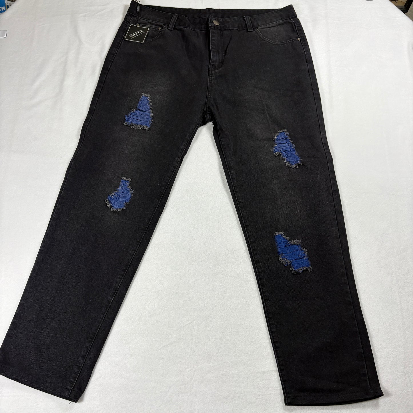Mens Black Distressed Jeans Size 38 Straight Leg Grunge Streetwear NWT Denim Raw