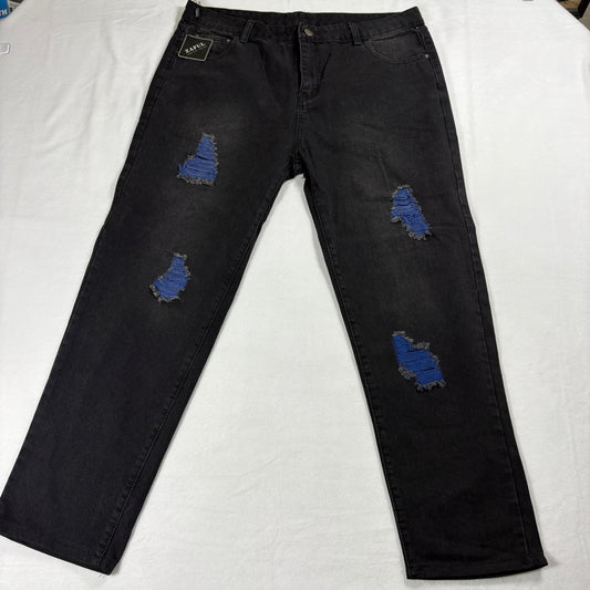 Mens Black Distressed Jeans Size 38 Straight Leg Grunge Streetwear NWT Denim Raw