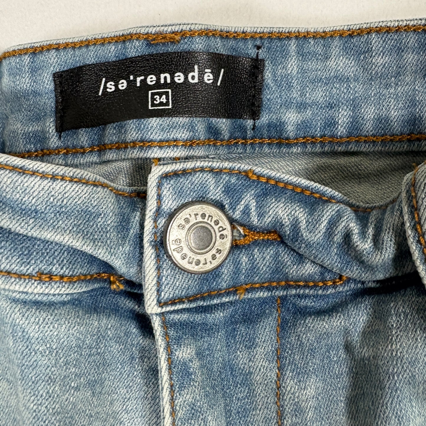 Serenade mens jeans 34 light wash distressed skinny red stripe Y2K grunge denim