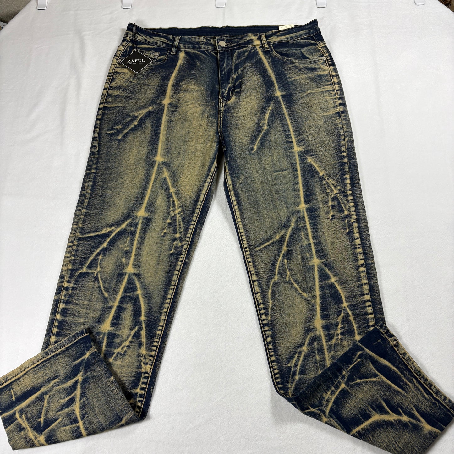 Mens Bleached Jeans Size 38 Acid Wash Straight Leg Grunge Streetwear NWT Denim X