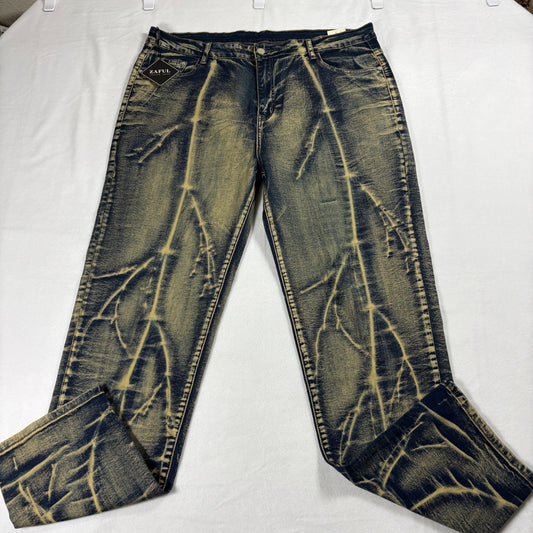 Mens Bleached Jeans Size 38 Acid Wash Straight Leg Grunge Streetwear NWT Denim X