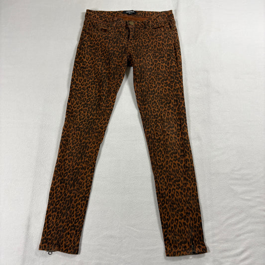 Forever 21 Leopard Print Skinny Jeans Womens 28 Brown Stretch Ankle Zip