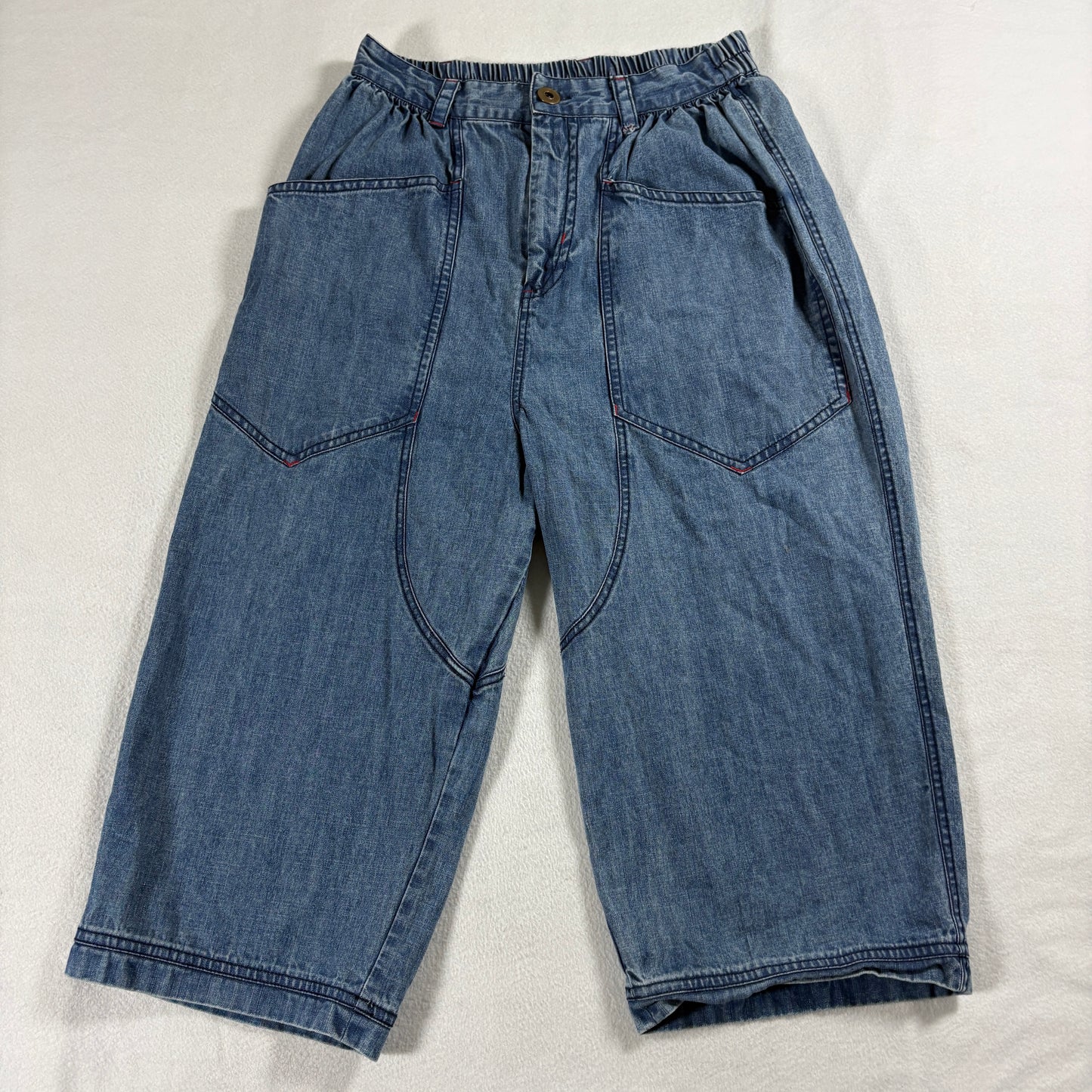 BDG Urban Outfitters Womens 25 Wide Leg Cropped Denim Jeans Elastic Waist Blue