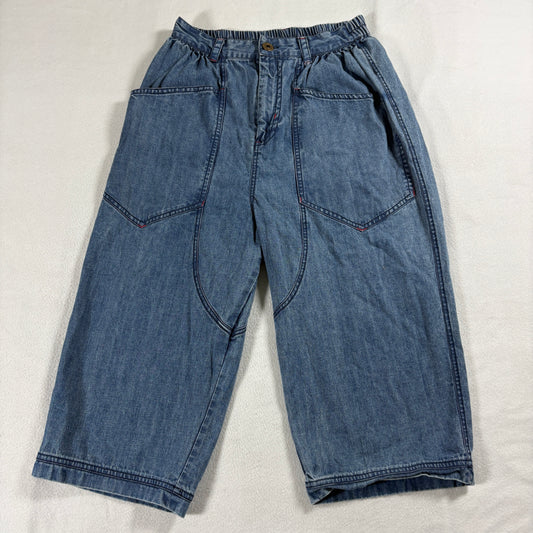 BDG Urban Outfitters Womens 25 Wide Leg Cropped Denim Jeans Elastic Waist Blue