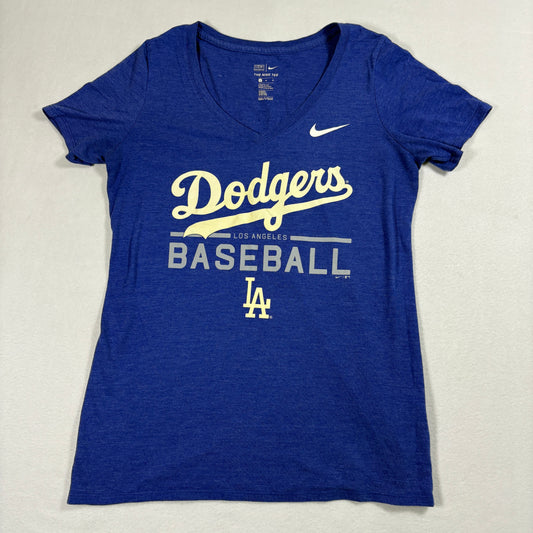 Nike Womens LA Dodgers Baseball T Shirt Medium Blue V Neck Tri Blend Athletic