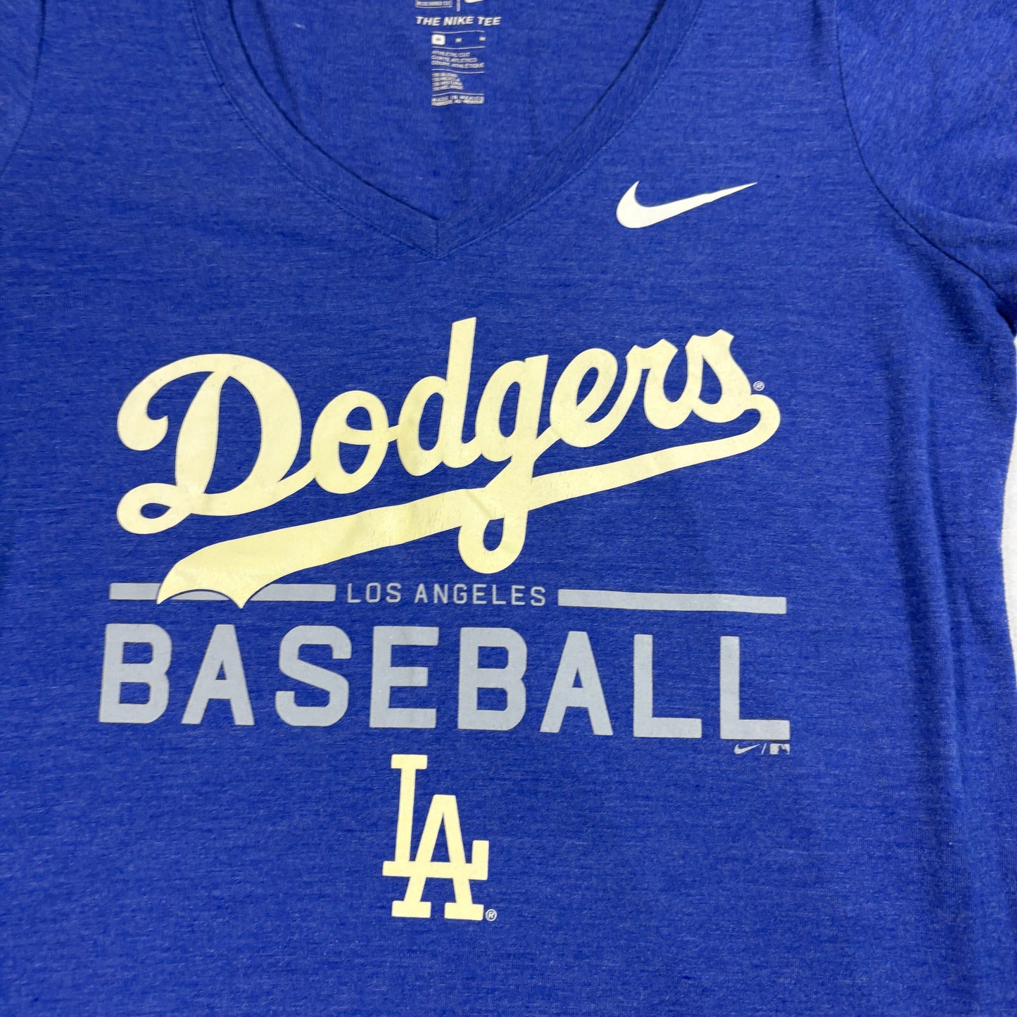 Nike Womens LA Dodgers Baseball T Shirt Medium Blue V Neck Tri Blend Athletic