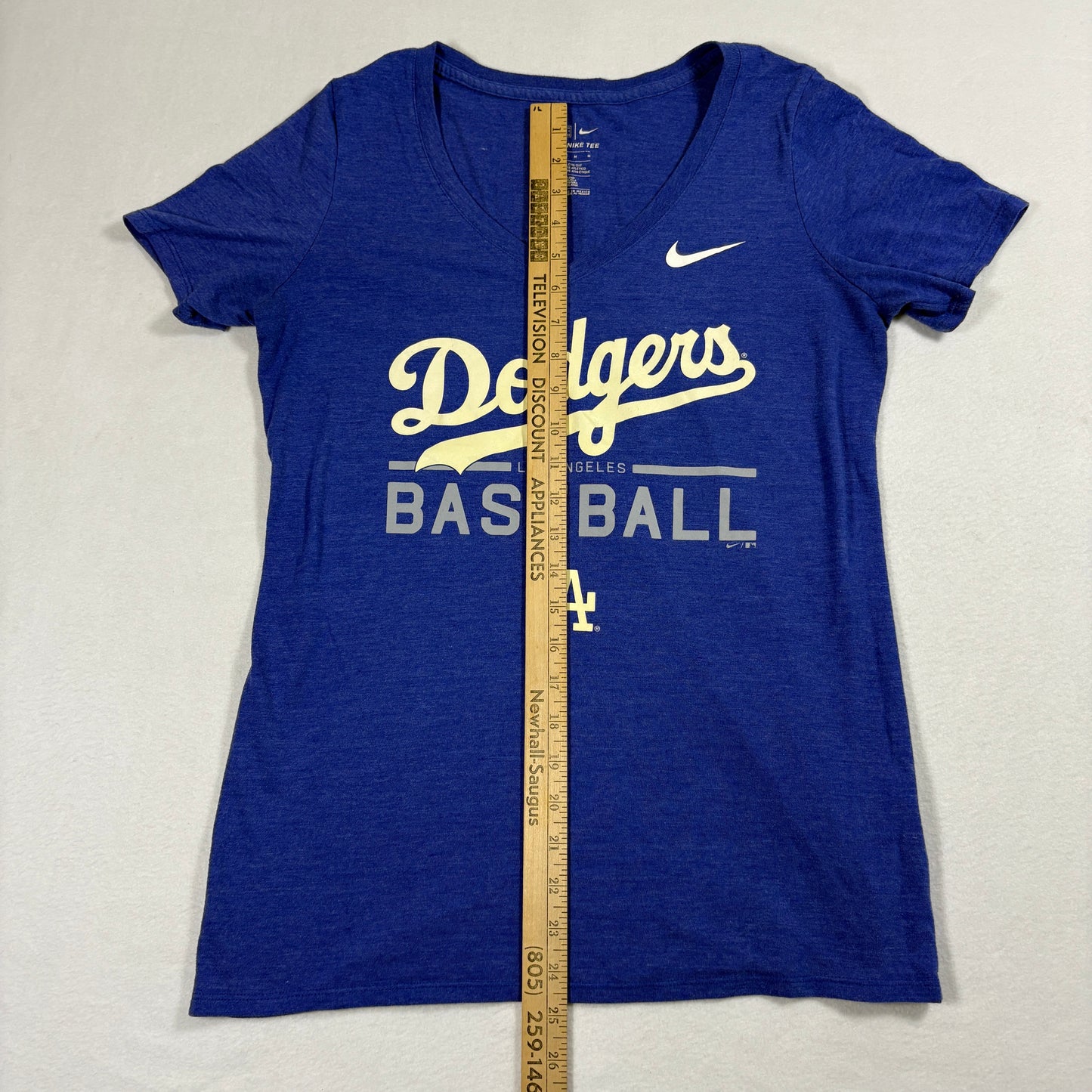 Nike Womens LA Dodgers Baseball T Shirt Medium Blue V Neck Tri Blend Athletic