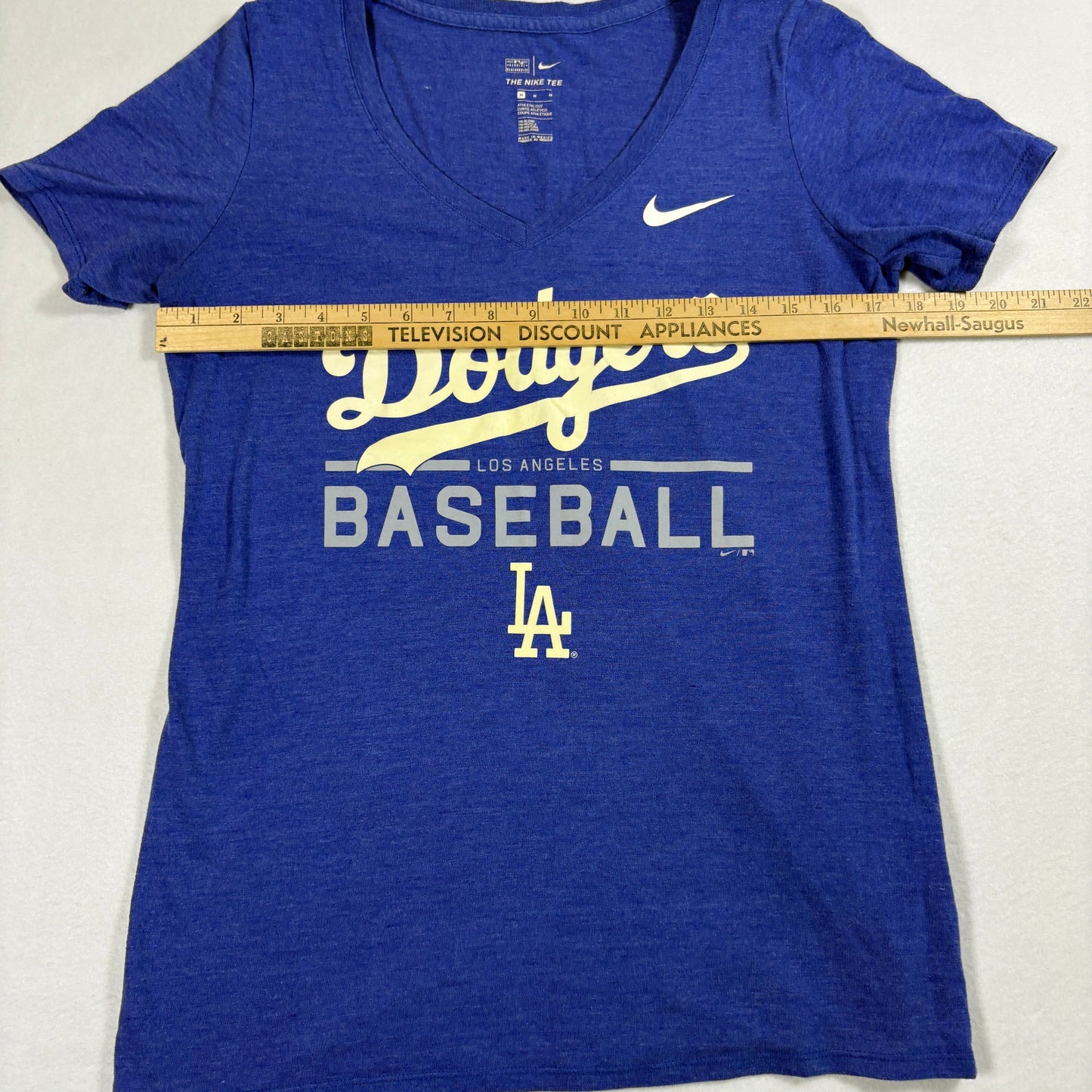 Nike Womens LA Dodgers Baseball T Shirt Medium Blue V Neck Tri Blend Athletic