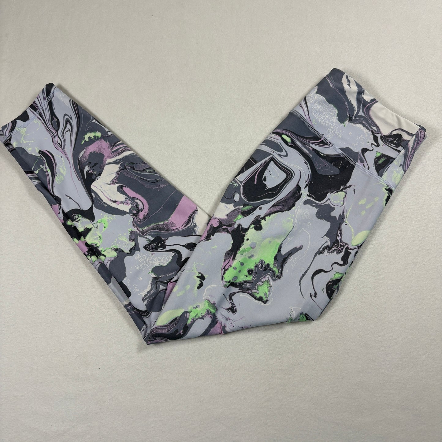 DKNY Sport Womens Leggings Medium Abstract Marble Print Purple Green Gray Stretch