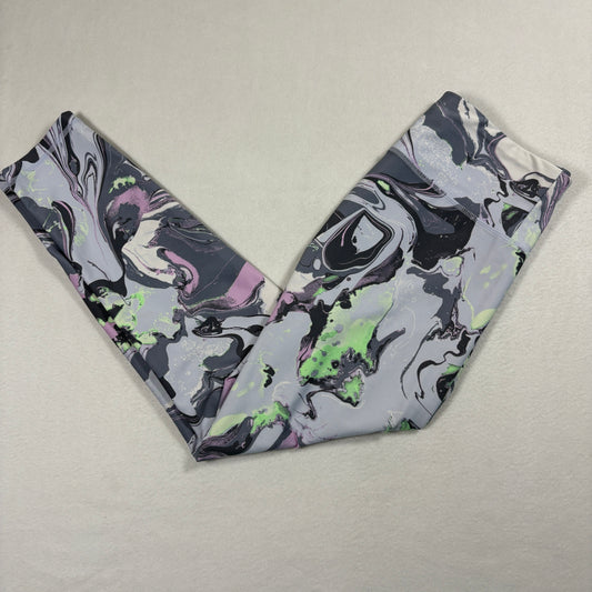 DKNY Sport Womens Leggings Medium Abstract Marble Print Purple Green Gray Stretch