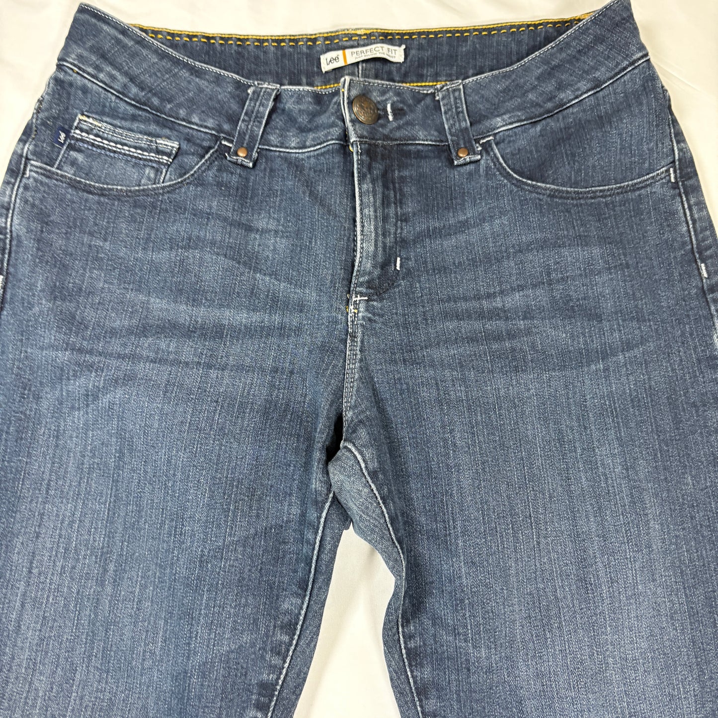 Lee Perfect Fit Bootcut Jeans Women’s Size 12 Short Blue Denim Stretch Baggy Y2K