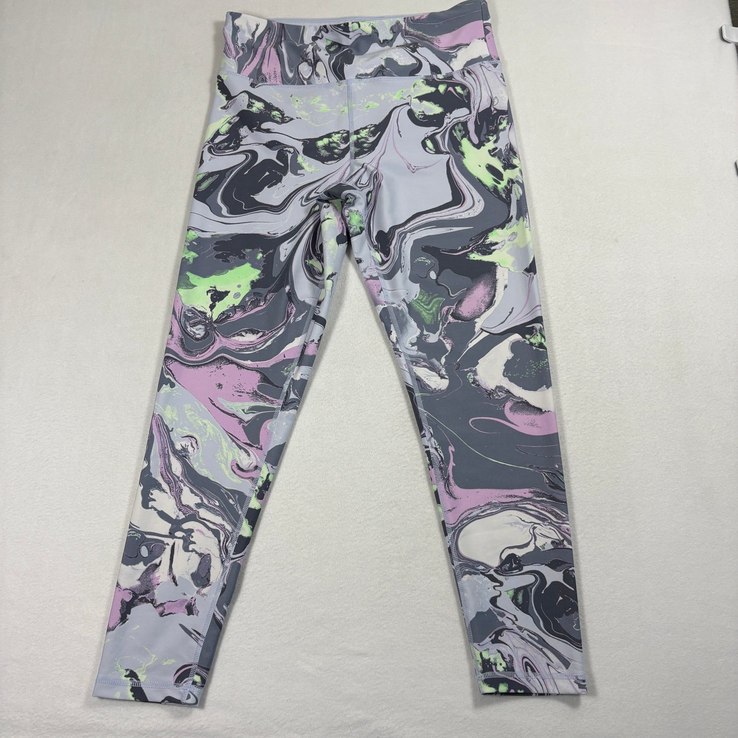 DKNY Sport Womens Leggings Medium Abstract Marble Print Purple Green Gray Stretch