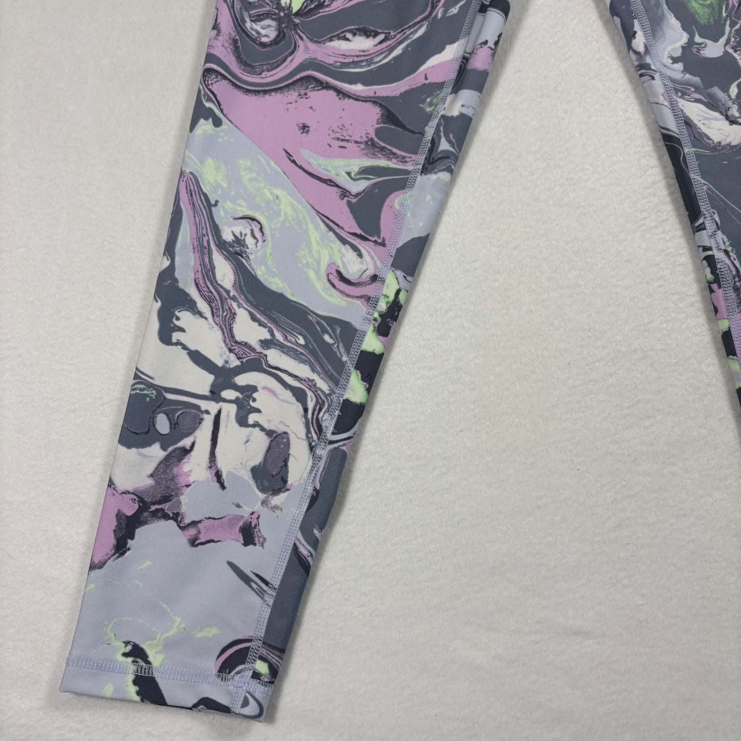 DKNY Sport Womens Leggings Medium Abstract Marble Print Purple Green Gray Stretch