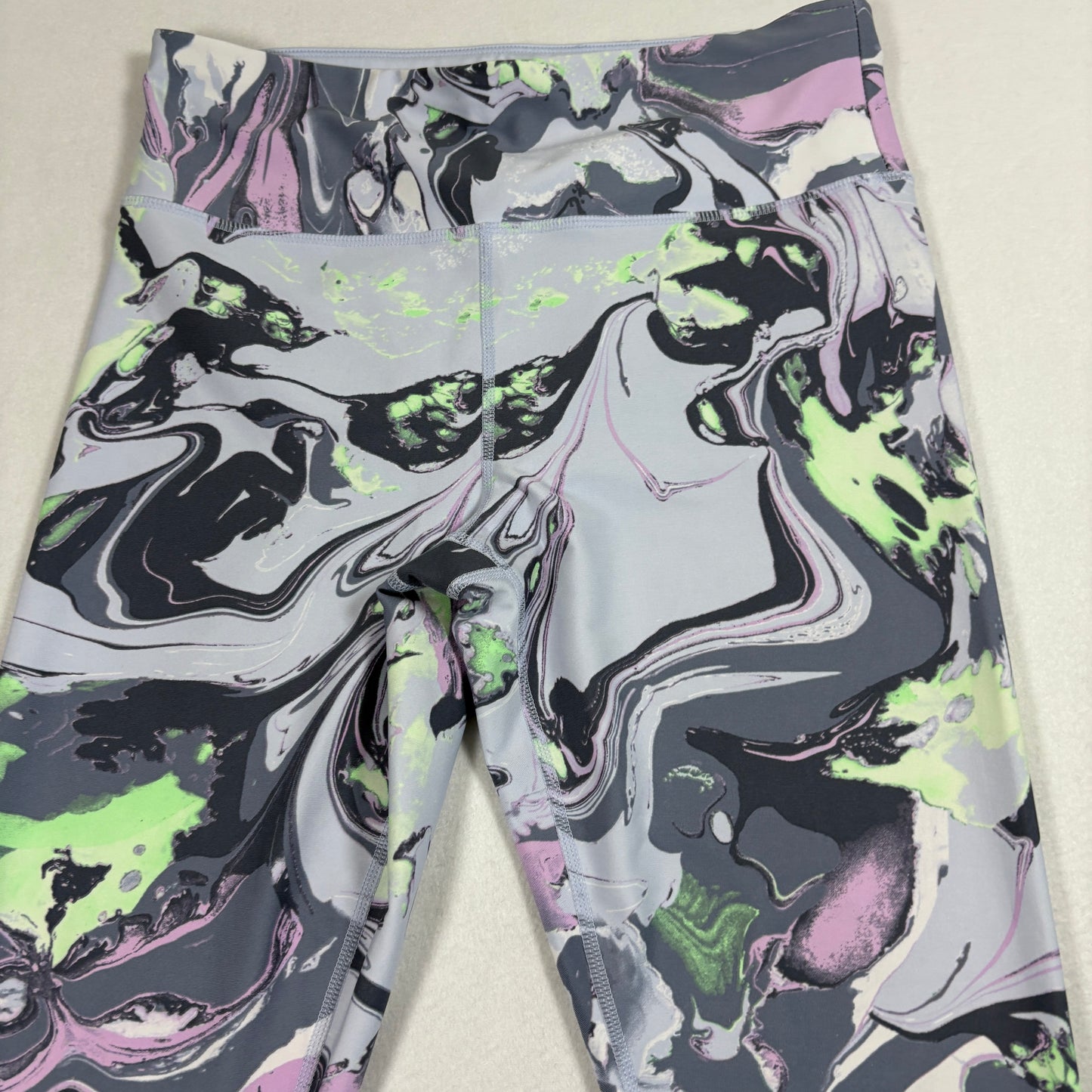 DKNY Sport Womens Leggings Medium Abstract Marble Print Purple Green Gray Stretch
