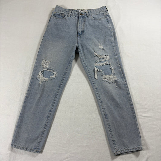 Skinny Fries Mom Jeans Womens 9 High Rise Distressed Light Wash 90s Y2K Denim