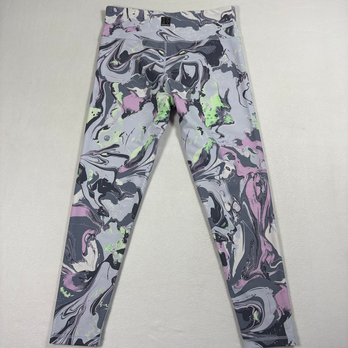DKNY Sport Womens Leggings Medium Abstract Marble Print Purple Green Gray Stretch