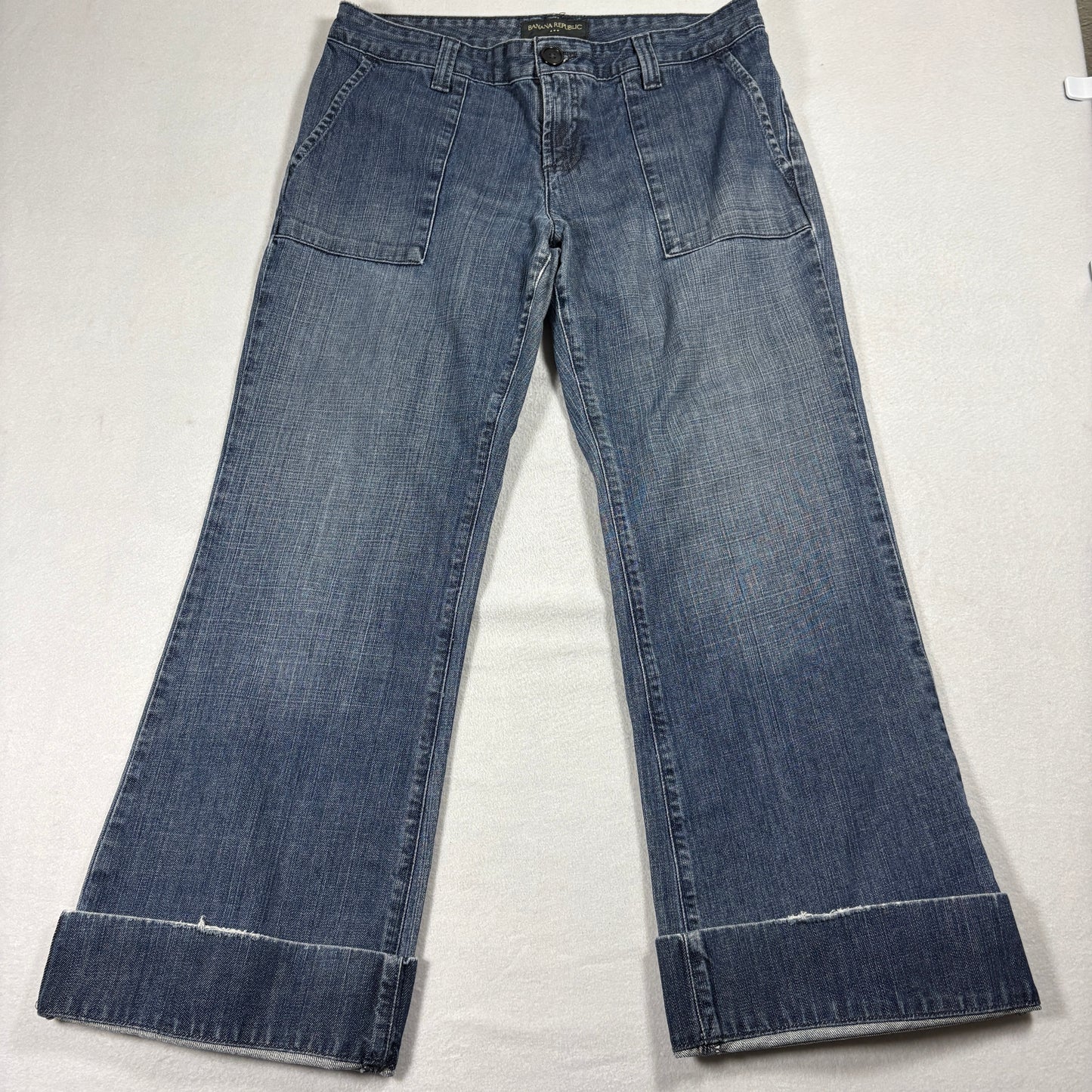 Banana Republic Jeans Womens Size 8 Wide Leg Cuffed Blue Denim 100% Cotton