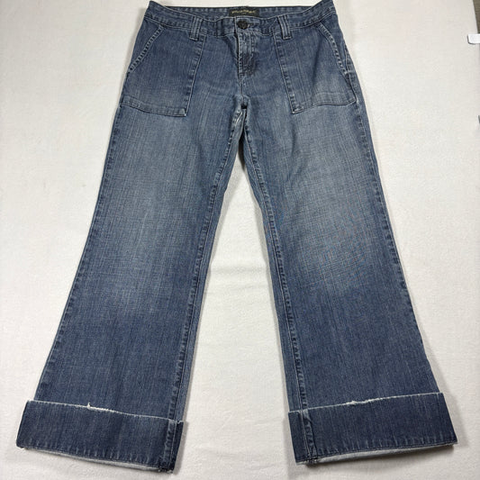 Banana Republic Jeans Womens Size 8 Wide Leg Cuffed Blue Denim 100% Cotton