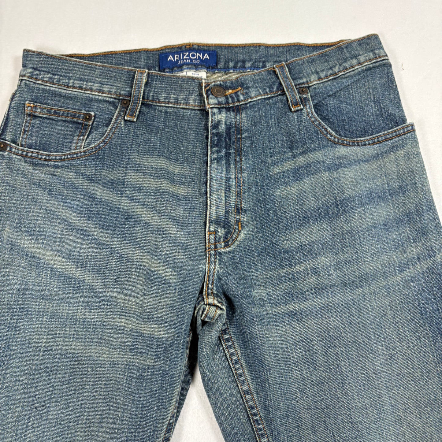 Arizona Jean Co Mens Slim Straight Jeans 33x32 Blue Denim Flex Stretch